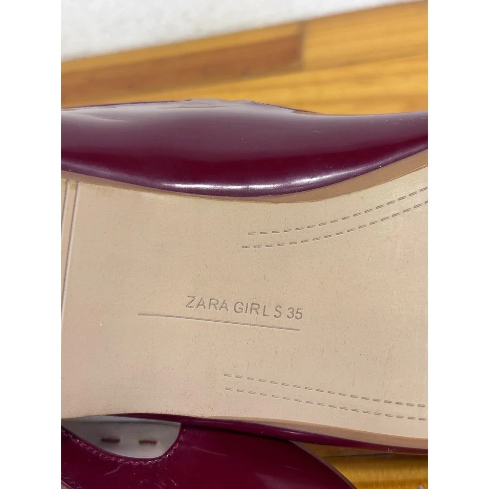 Zara Mary Jane Shoes Kids 35 Burgundy Patent T-Strap Buckle New Holiday School